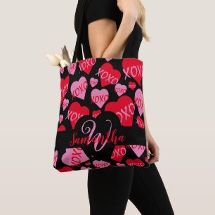 XOXO Heart Roze Rood Patroon Monogram Zwart Draagtas