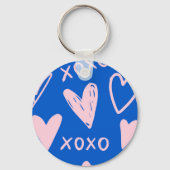 XOXO Hearts Keychain – Cute Blue & Pink Key Ring (Voorkant)