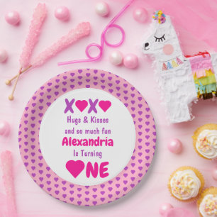 XOXO Hugs en Kisses 1ste verjaardag Papieren Bordje