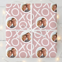 XOXO Hugs & Kisses 2 Photo Dusty Pink Brush Script Cadeaupapier