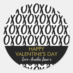 XOXO Hugs Kisses Black White Minimalist Valentijns Ronde Sticker