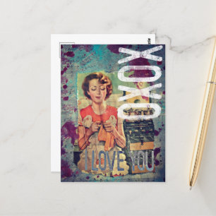 XOXO I Love You Retro Mixed Media Collage Briefkaart