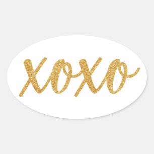XOXO, knuffels en kussen, gouden glitter beletteri Ovale Sticker