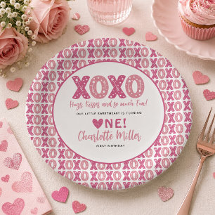XOXO Knuffels & Kusjes Valentijnsdag 1e Verjaardag Papieren Bordje