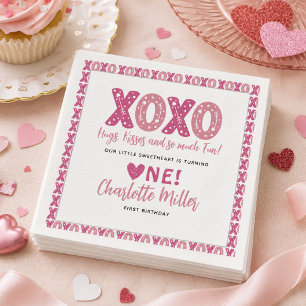 XOXO Knuffels & Kusjes Valentijnsdag 1e Verjaardag Servet