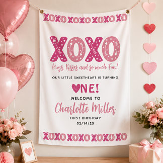 XOXO Knuffels & Kusjes Valentijnsdag 1e Verjaardag Spandoek