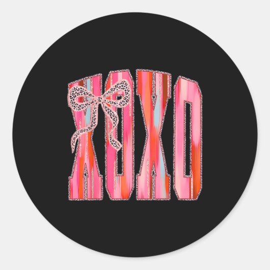Xoxo Leopard Bow Funny Valentine's Day Coquette Nk Ronde Sticker (Voorkant)