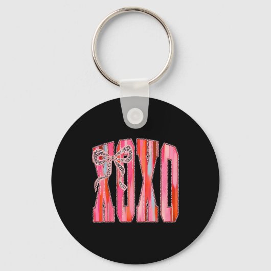 Xoxo Leopard Bow Funny Valentine's Day Coquette Nk Sleutelhanger (Voorkant)