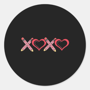 Xoxo Leraar Valentijnsdag Potlood En Appel 2  Ronde Sticker