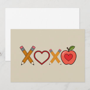 XOXO Leraar Valentijnsdag Potlood En Appel Feestdagenkaart
