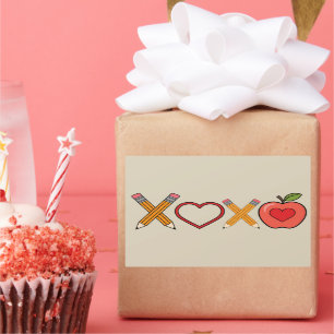 XOXO Leraar Valentijnsdag Potlood En Appel Rechthoekige Sticker