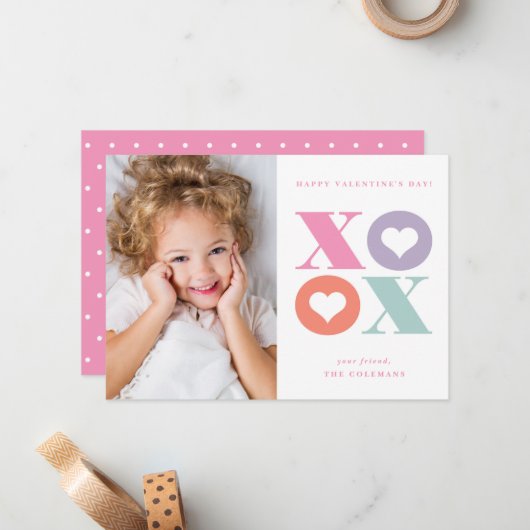 XOXO moderne portrait photo valentines carte jour (Devant/Arrière en situation)