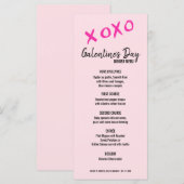 XOXO Pink girly Galentine's feestdiner Menu (Voorkant / Achterkant)