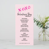 XOXO Pink girly Galentine's feestdiner Menu (Staand voorkant)
