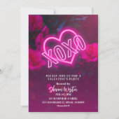 XOXO Pink Neon Heart Valentine Party Invitation (Devant)