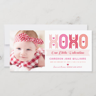 XOXO Pink Valentine Photo Girl Faire-part de naiss