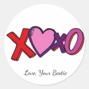 XOXO Print sticker, Valentijnsdag Ronde Sticker