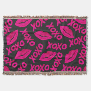 XOXO Quote Black Neon Pink Lipstick Patroon Deken