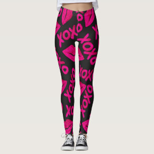 XOXO Quote Black Neon Pink Lipstick Patroon Leggings