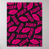 XOXO Quote Black Neon Pink Lipstick Patroon