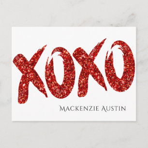 XOXO Red Glitter Glam Brush Hug en Kisses Blank Briefkaart