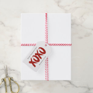 XOXO Red Glitter Glam Brushstroke Hug en Kisses Cadeaulabel