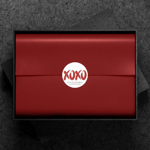 XOXO Red Glitter Glam Brushstroke Hug en Kisses Ronde Sticker