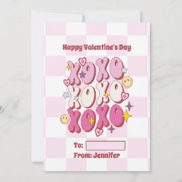 XOXO Retro Valentijn Dag, Gecontroleerd Patroon Feestdagenkaart