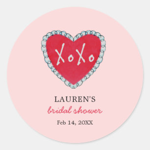 XOXO Rode Hart op Roze Bruidsuitnodiging Ronde Sticker
