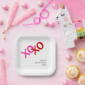 XOXO Roze en Rode Knuffels en Kusjes Galentijnse P Papieren Bordje (Feest)