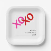 XOXO Roze en Rode Knuffels en Kusjes Galentijnse P Papieren Bordje (Voorkant)