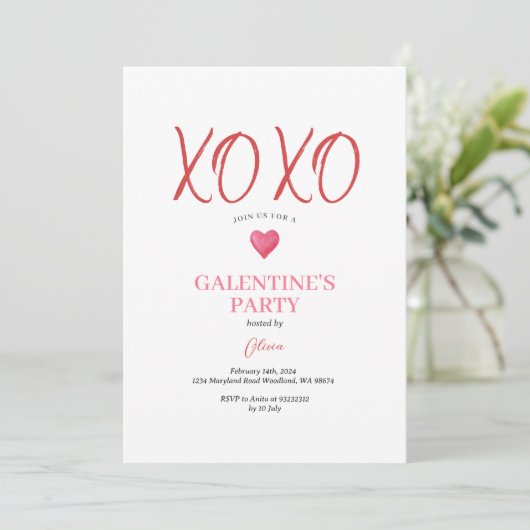 XOXO Roze Galentine's Day Feestje Valentijn Kaart (Staand voorkant)