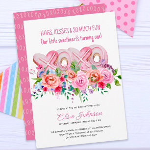 XOXO Roze koekjes Vibrant Floral Girl 1ste verjaar Kaart