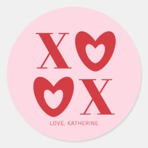 XOXO roze rode harten typografie girly schattig op Ronde Sticker