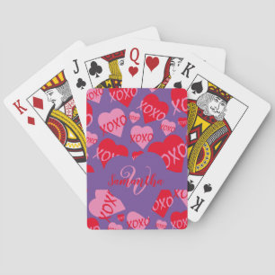 XOXO Roze Rood Hart Patroon Monogram Paarse Pokerkaarten