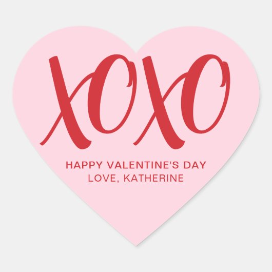 XOXO roze rood modern schattig aangepaste Valentij Hart Sticker (Voorkant)