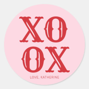 XOXO roze rood schattige typografie gepersonalisee Ronde Sticker