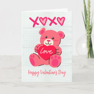 XOXO Roze Teddybeer Liefdeshart Valentijnsdag Kaart