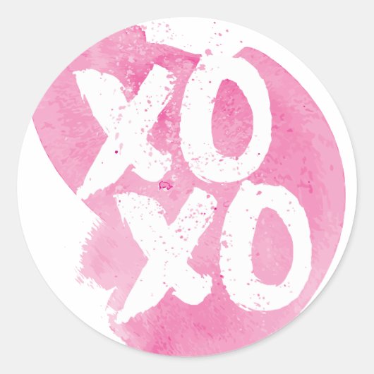 XOXO Roze Waterverf Splash Ronde Sticker (Voorkant)