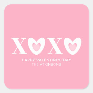 XOXO roze witte harten typografie schattig op maat Vierkante Sticker
