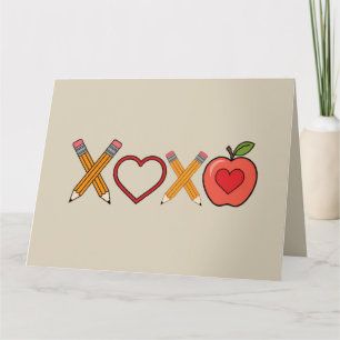 XOXO Teacher Valentijnsdag Pencil en Apple Kaart
