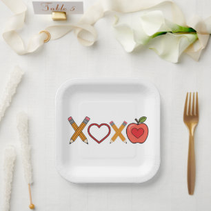 XOXO Teacher Valentijnsdag Pencil en Apple Papieren Bordje