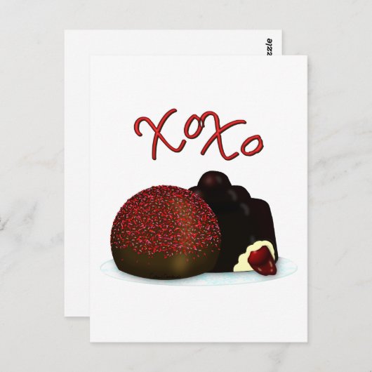 XOXO Valentijn Bonbon en Dark Chocolate Briefkaart (Voorkant / Achterkant)