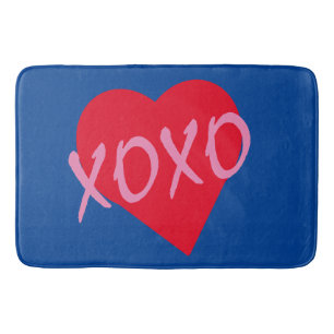 XOXO Valentijn Rood Hart Roze Kusjes Blauw Badmat