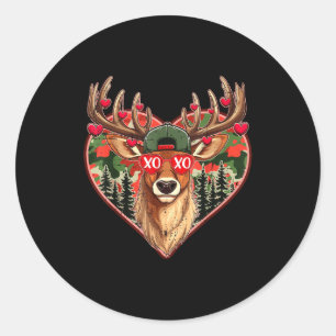 Xoxo valentijnsbok camo hert retro jagen ronde sticker