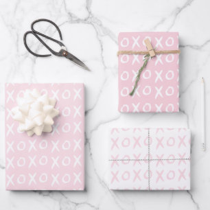 XOXO Valentijnsdag Galentine's Day Roze Wit Inpakpapier Vel