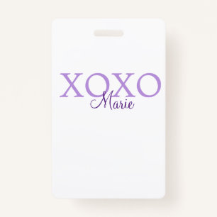 Xoxo Valentijnsdag naam toevoegen paarse pastel mi Badge
