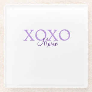 Xoxo Valentijnsdag naam toevoegen paarse pastel mi Glazen Onderzetter