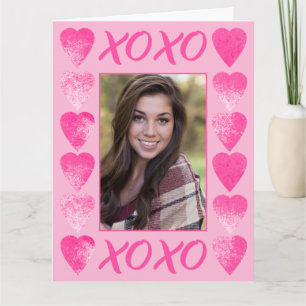 XOXO Valentijnse Roze Waterverf met Foto Kaart