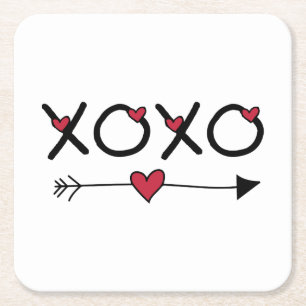 XOXO Valentijnse Vierkante Kartonnen Onderzetter